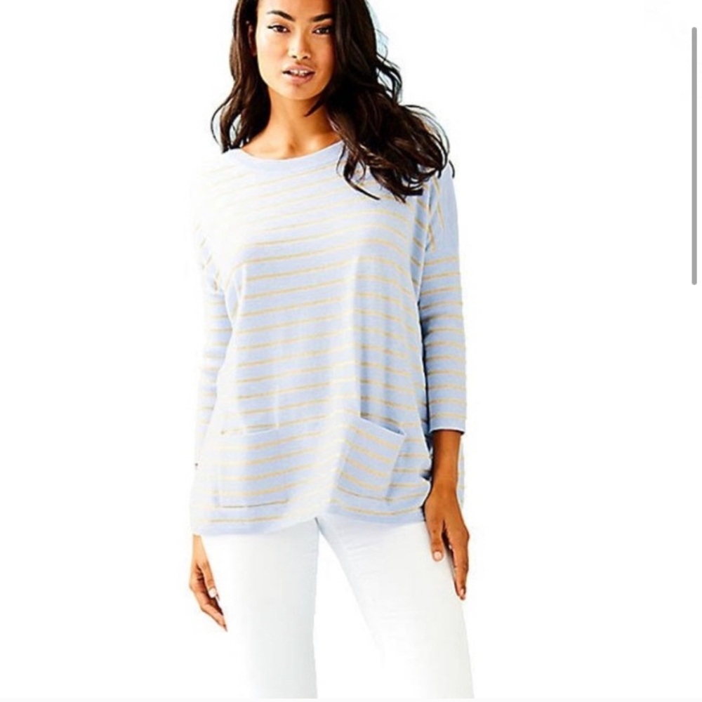 Lilly Pulitzer Cobo Sweater Blue with Gold Stripes